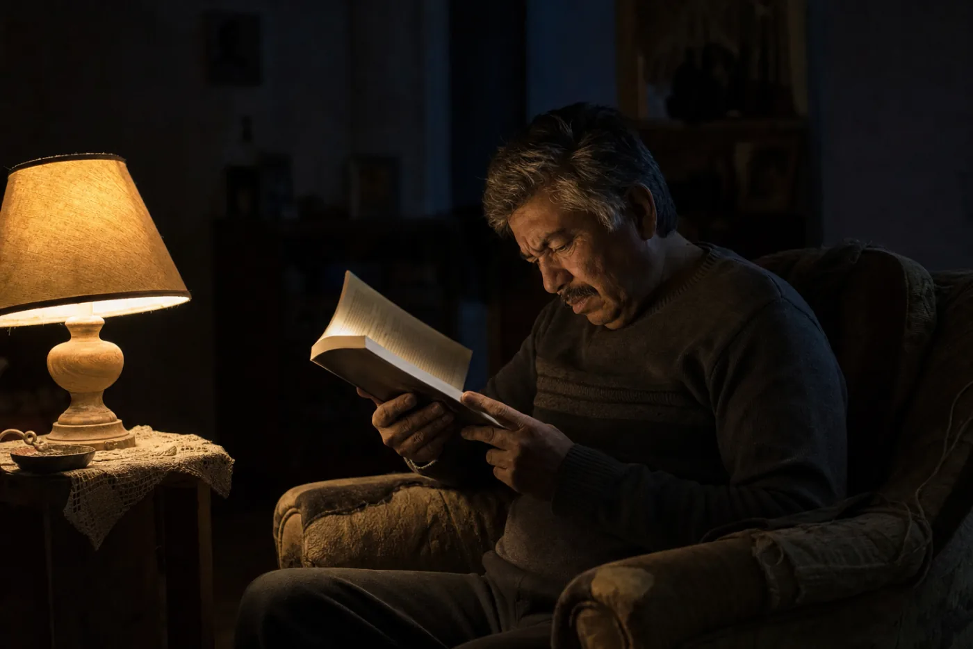 Persona joven leyendo de noche con la luz apagada y la pantalla como única fuente de luz